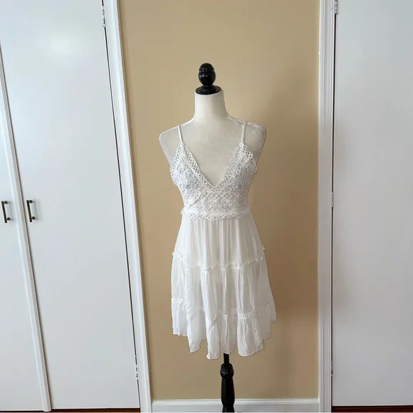 White Crochet Top Backless Mini Beach Coverup Dress - Picture 8 of 8
